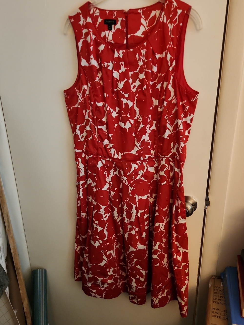 Talbots Red and White Floral Sleeveless Fit-and-Flare Dress Size 14
